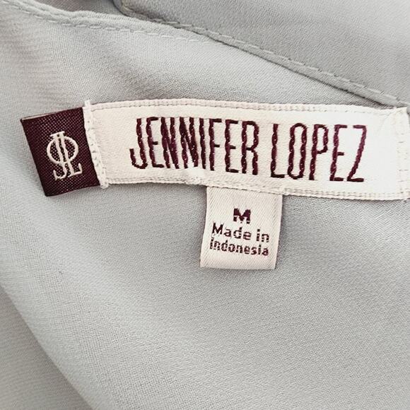 JENNIFER LOPEZ SLATE BLUE BELL SLEEVE KEY HOLE BLOUSE SIZE MED - Picture 5 of 6